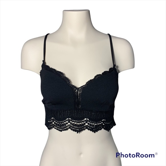3/$30 Dynamite Crochet Crop Top Jet Black Bralette - Picture 3 of 15